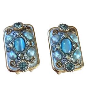 Michal Golan Vintage Pearl Blue Cabochon Clip On Earrings